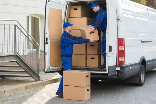 Packed household items prepared for a local move in Brixton